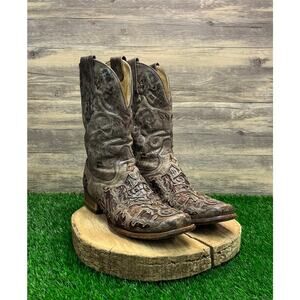 Corral Men - Size 10.5D - Tan Caiman Inlay Square Toe Cowboy Boots A1327